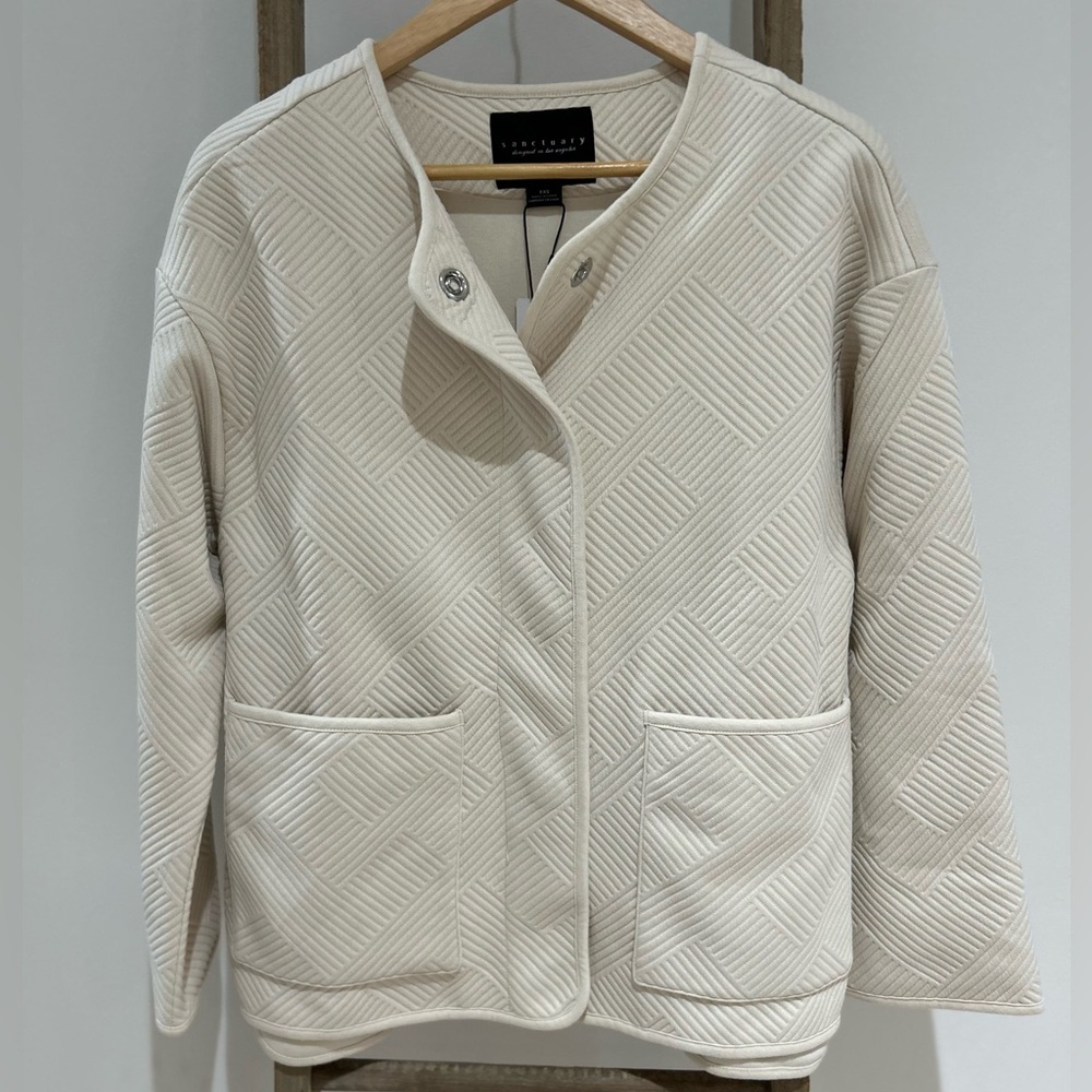 Sanctuary Revolve Paris Knit Textured Jacket Cream Snap Close Size XXS NWT